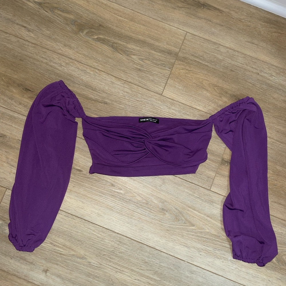 SHEIN Off Shoulder Twist Front Cut Out Crop Top - Picture 1 of 10